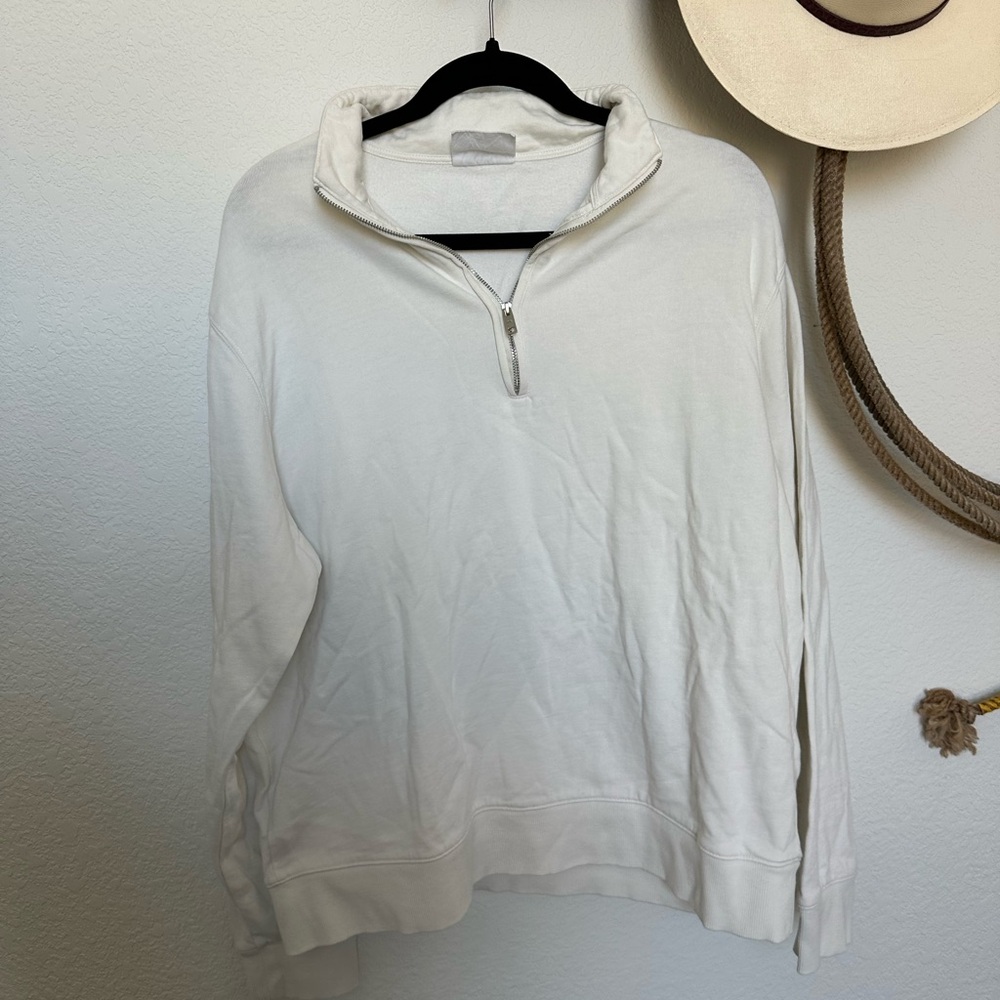 Mango Men's Zip-Neck Pullover Sweater in Off-White
